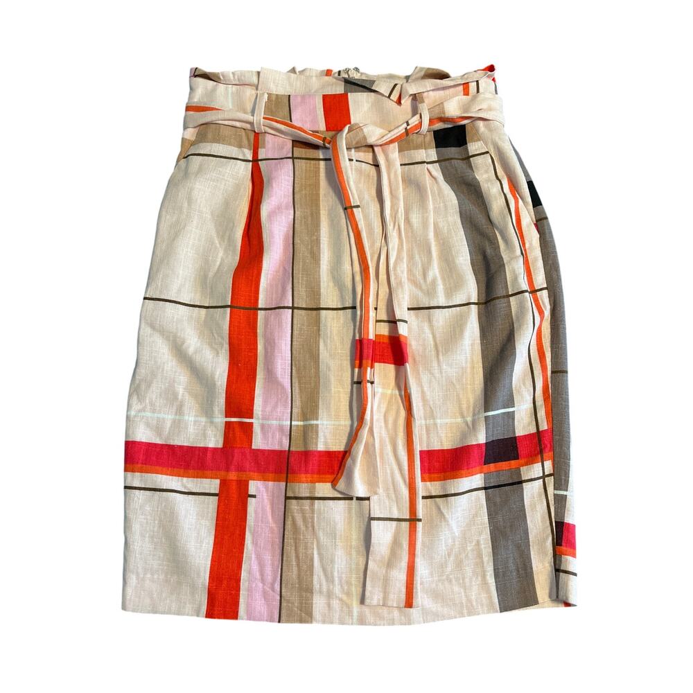 Ann Taylor Petite Linen Blend Pencil Skirt Size 0P Red, Brown, 0P Beige Plaid